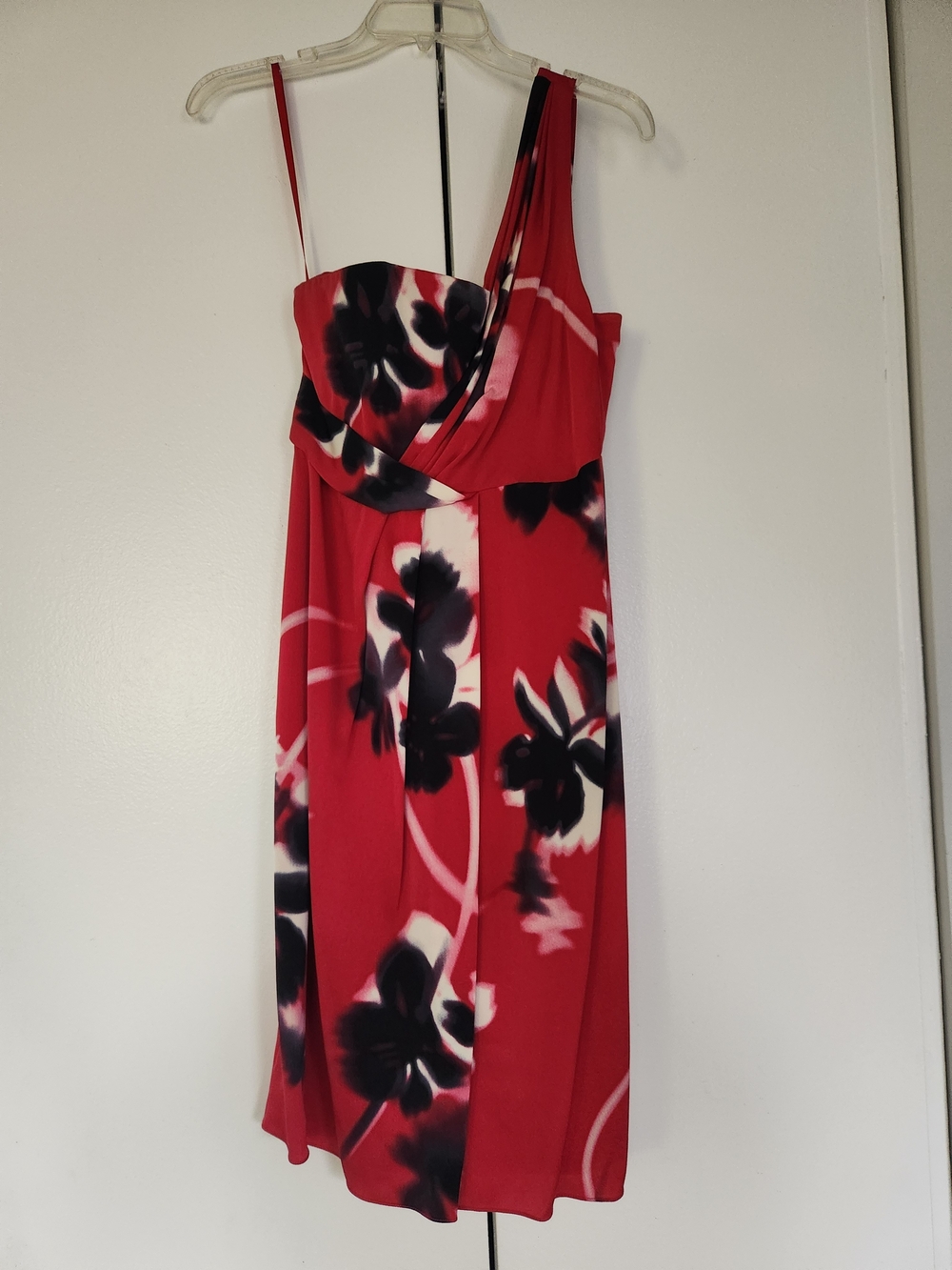 Elie Tahari Red One-Shoulder Floral Midi Dress